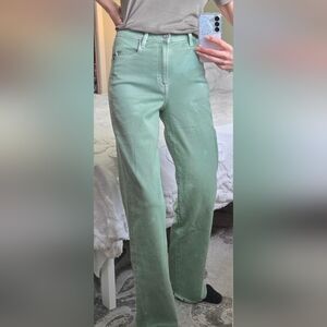 Mint Green Wide Leg High-Waisted Acid Wash Raw Hem Hidden Denim Jeans Sz 24